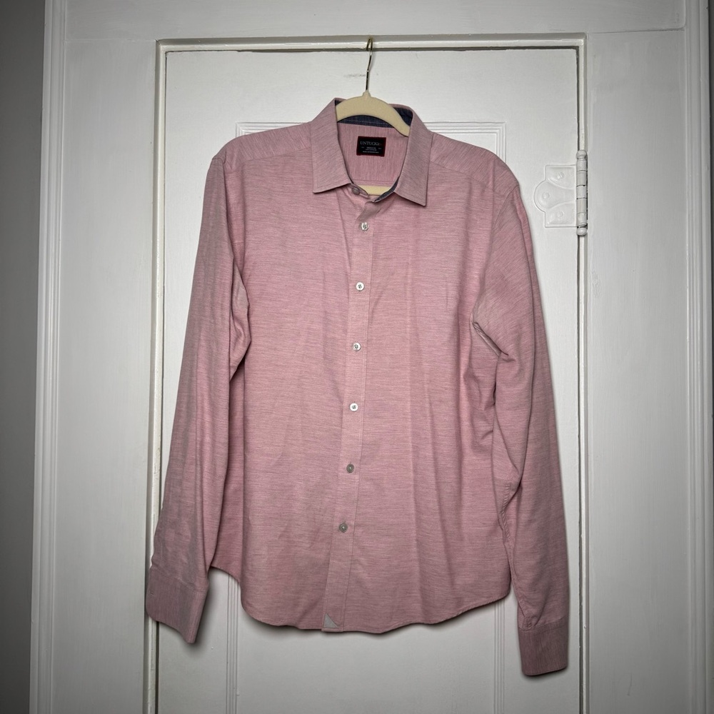 UNTUCKit Nocera 100% Cotton Heathered Pink Casual Button Down Shirt Medium